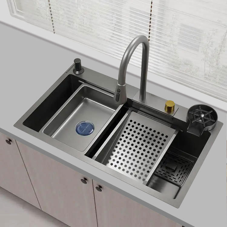 fregadero de cocina con estación de trabajo